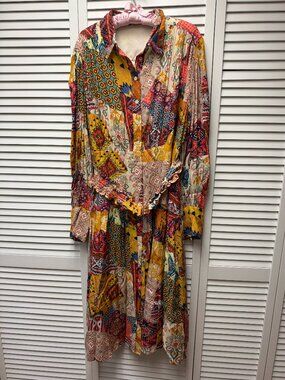 MOTF Patchwork-print maxi shirt dress Size 2XL